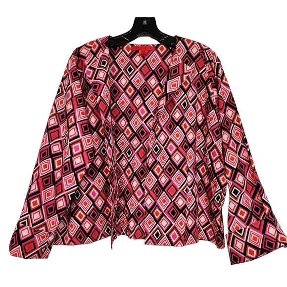 Shamask Geometric Red/Pink/Black Print Open Front Cotton Jacket 1 - Picture 1 of 6